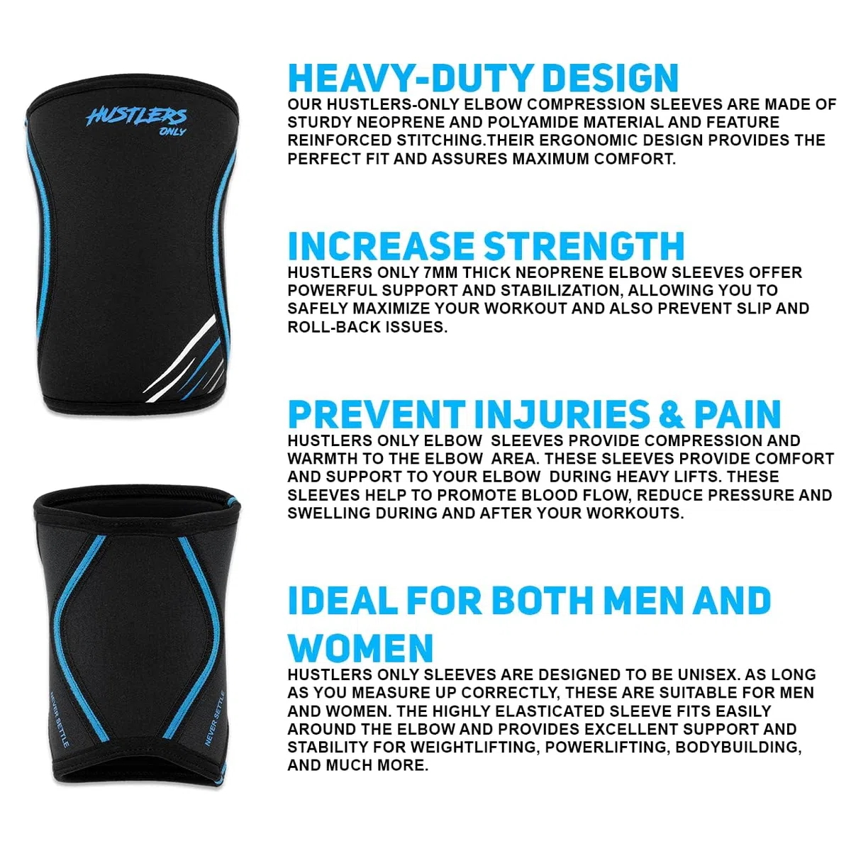 Hustlers Only 7mm Elbow Sleeves For Weightlifting, Gym Workout, Powerlifting, Fitness & Training (S, Black)