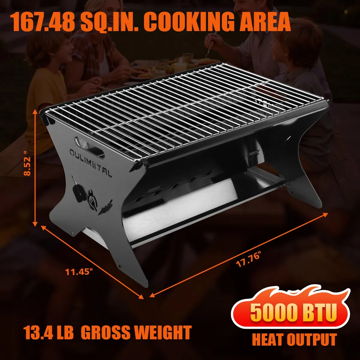 QuliMetal Parrilla portátil de camping – Parrilla plegable de carbón/gas con bolsa de transporte | Barbacoa de mochilero resistente y parrilla para fogata para cocinar al aire libre, camping, portón