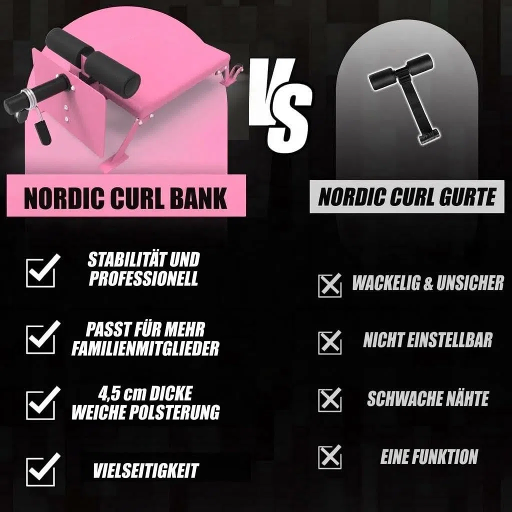 Banco de curl nórdico ajustable, Nordic Hamstring Trainer Heavy Duty, banco nórdico con marco de acero, ruedas y acolchado grueso, soporta hasta 204 kg, para discos de pesas de 25 mm y 50 mm, gimnasio
