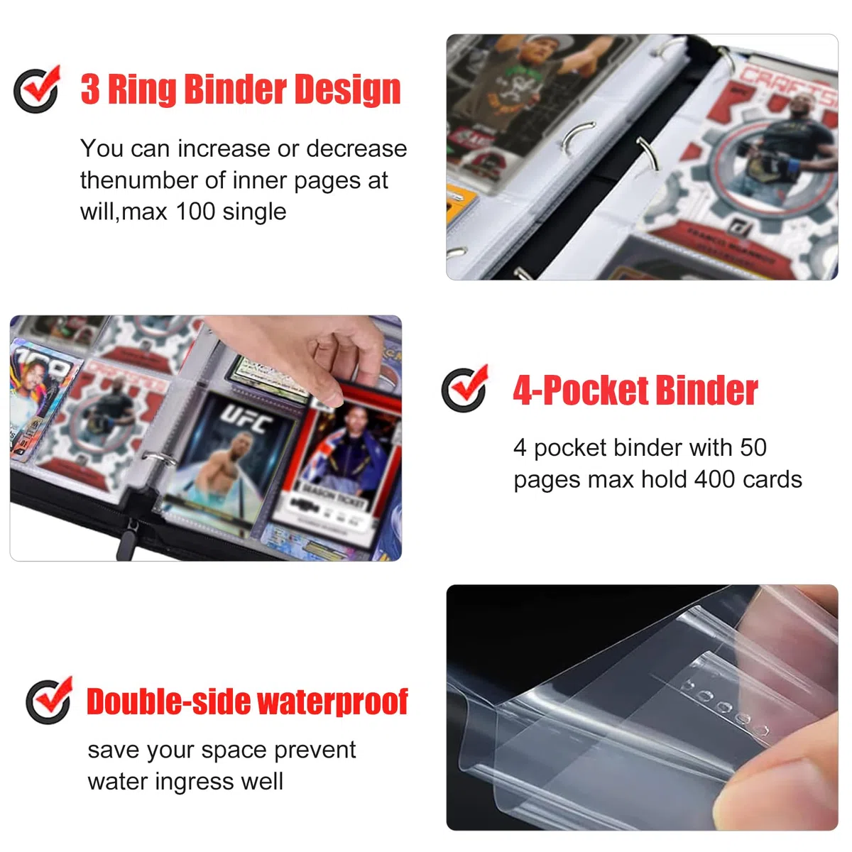 Carpeta de tarjetas de 400 bolsillos para tarjetas, bolsa de almacenamiento portátil impermeable con fundas extraíbles para coleccionistas de tarjetas deportivas