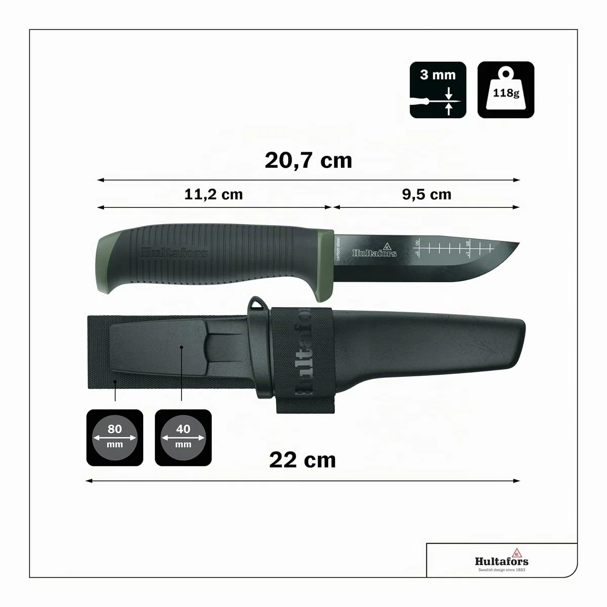Hultafors Cuchillo de bushcraft OK4 I I Cuchillo resistente para actividades al aire libre con funda para el cinturón I Fabricado en acero japonés inoxidable con mango antideslizante I 380270