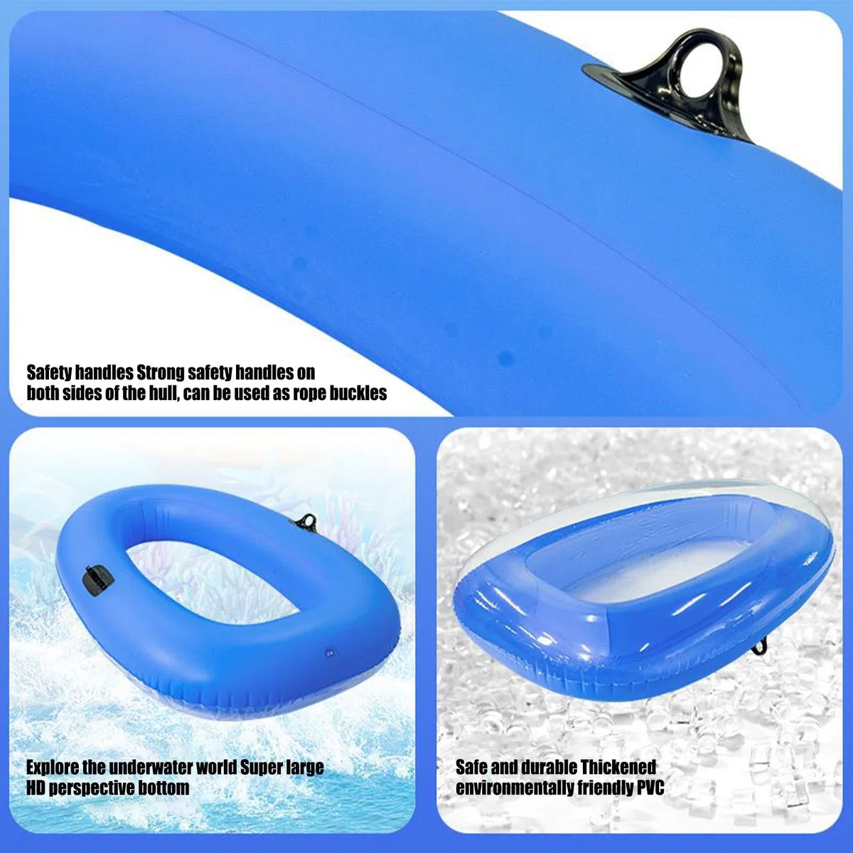 Barco Hinchable para Piscina,Balsa Inflable con Fondo Transparente - Barca para Lago De 160 X 110 Cm para Niños Y Adultos para Relajarse Flotar Nadar Y Remar con Capacidad De 80 Kg