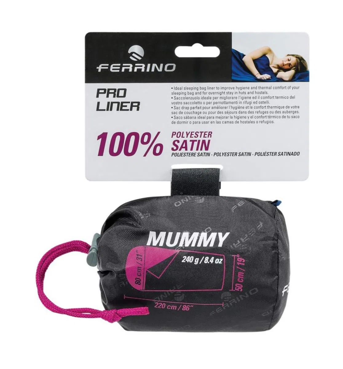 Ferrino Pro Liner Mummy, funda de sábana para hombre, azul, 220 x 80 x 50 cm
