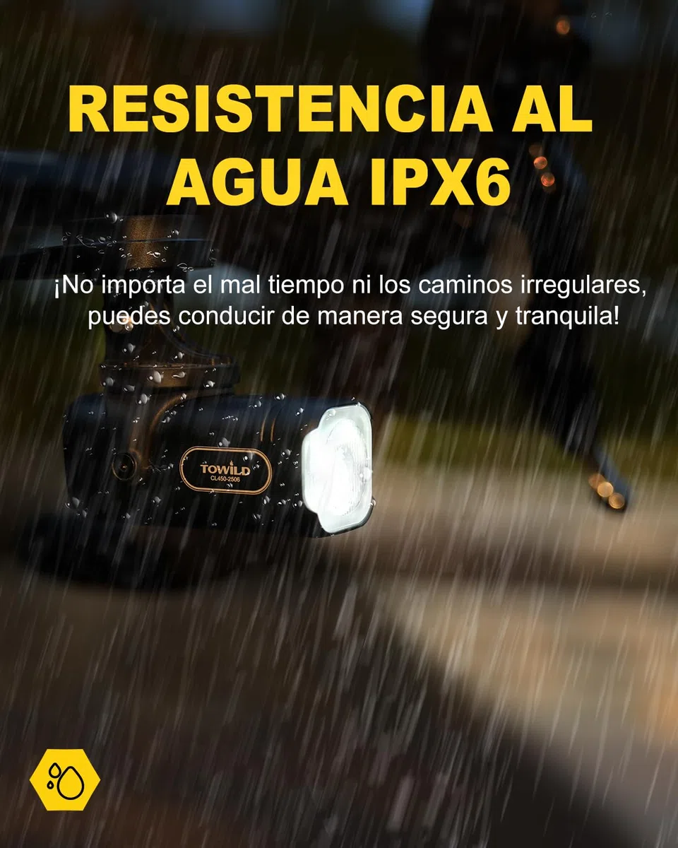 TOWILD CL450 Luz Frontal para Bicicleta - 450 Lúmenes Luces Delantera Recargable USB-C IPX6 Impermeable Luz de Ciclismo 5 Modos 7h Autonomía Ligera y Compacta