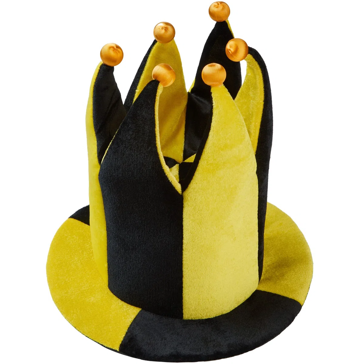dressforfun 302060 Sombrero de bufón de Dos Colores, Sombrero Alto de Bufón en Tonos Amarillos y Negros, Disfraz de Bufón o de Aficionado al Fútbol