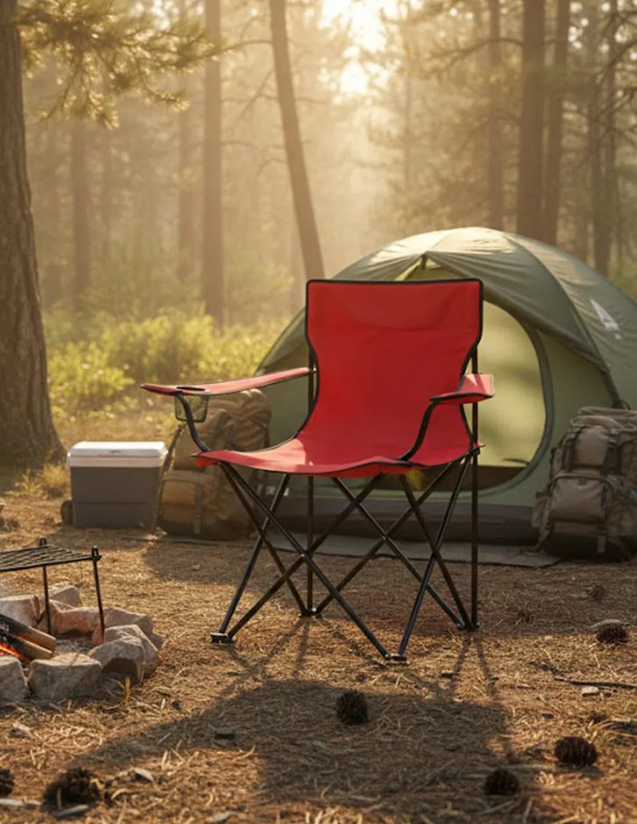 Jardin202 - Silla de Camping Plegable de Acero con Reposabrazos y Funda con Asas- 80x80x50 cm, Resistente al Agua - Ideal para Exterior | Pack 2 uds (Roja)