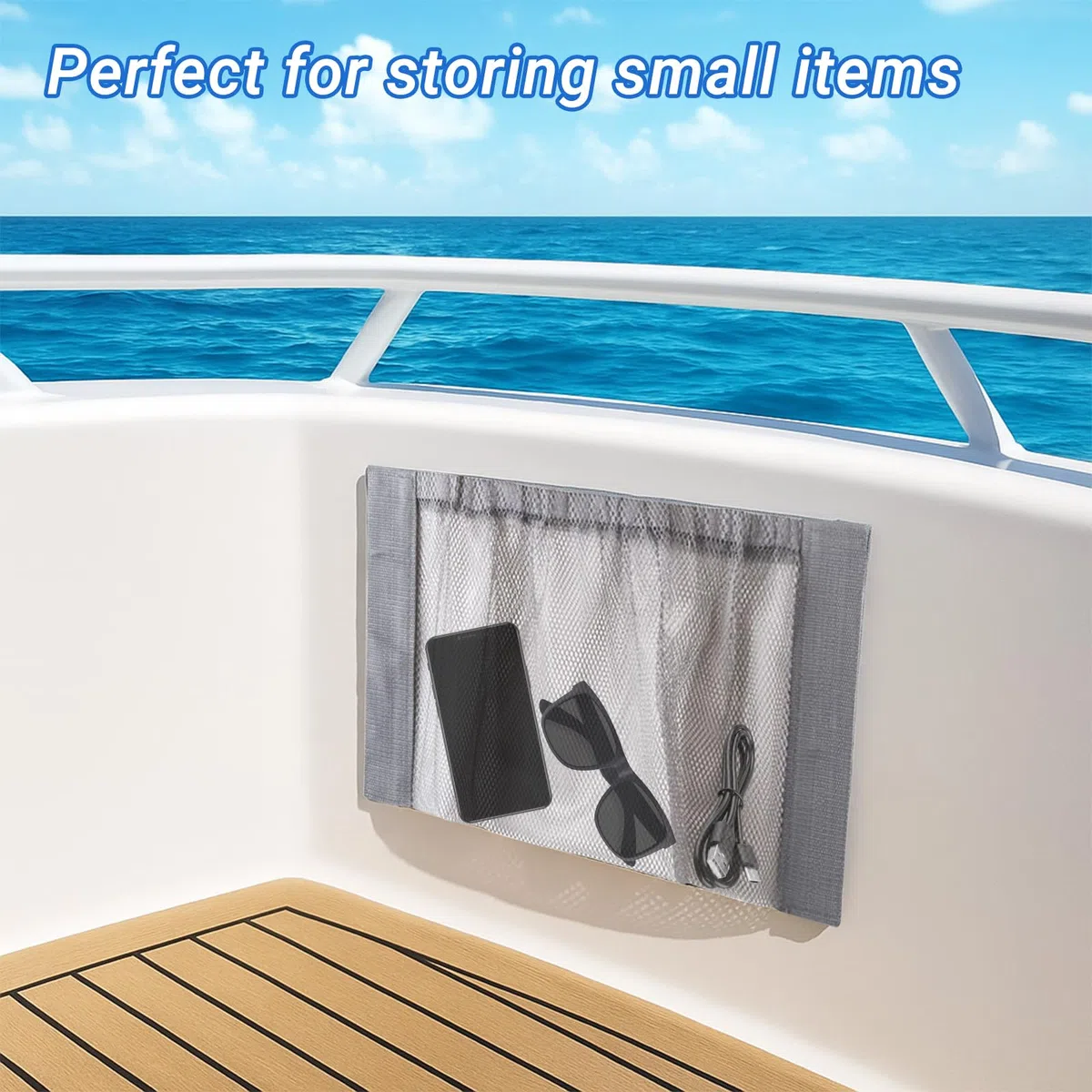 Bolsa de almacenamiento con respaldo adhesivo para barco, bolsa organizadora de malla marina para mantener las cosas seguras para escotillas, puertas de consola, Gunwales