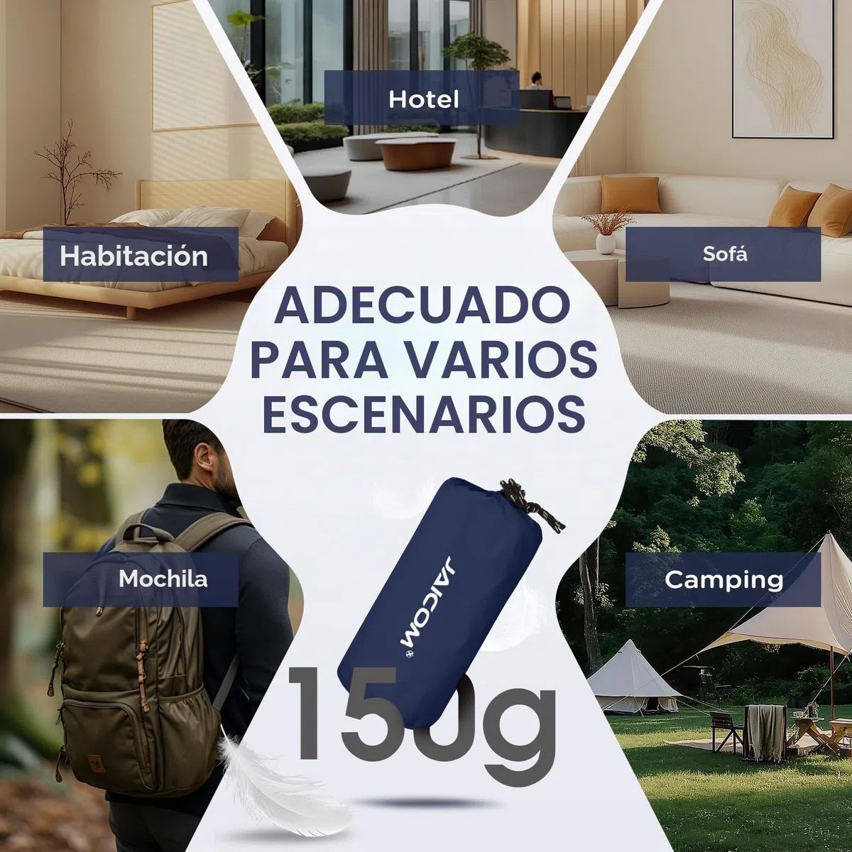 JAICOM Sábana Saco de Dormir Ultraligero, 150 g Saco Sabana, Material de Nylon, Suave y Cómodo, con Cremallera, Camping, Mochileros, Uso Hotelero