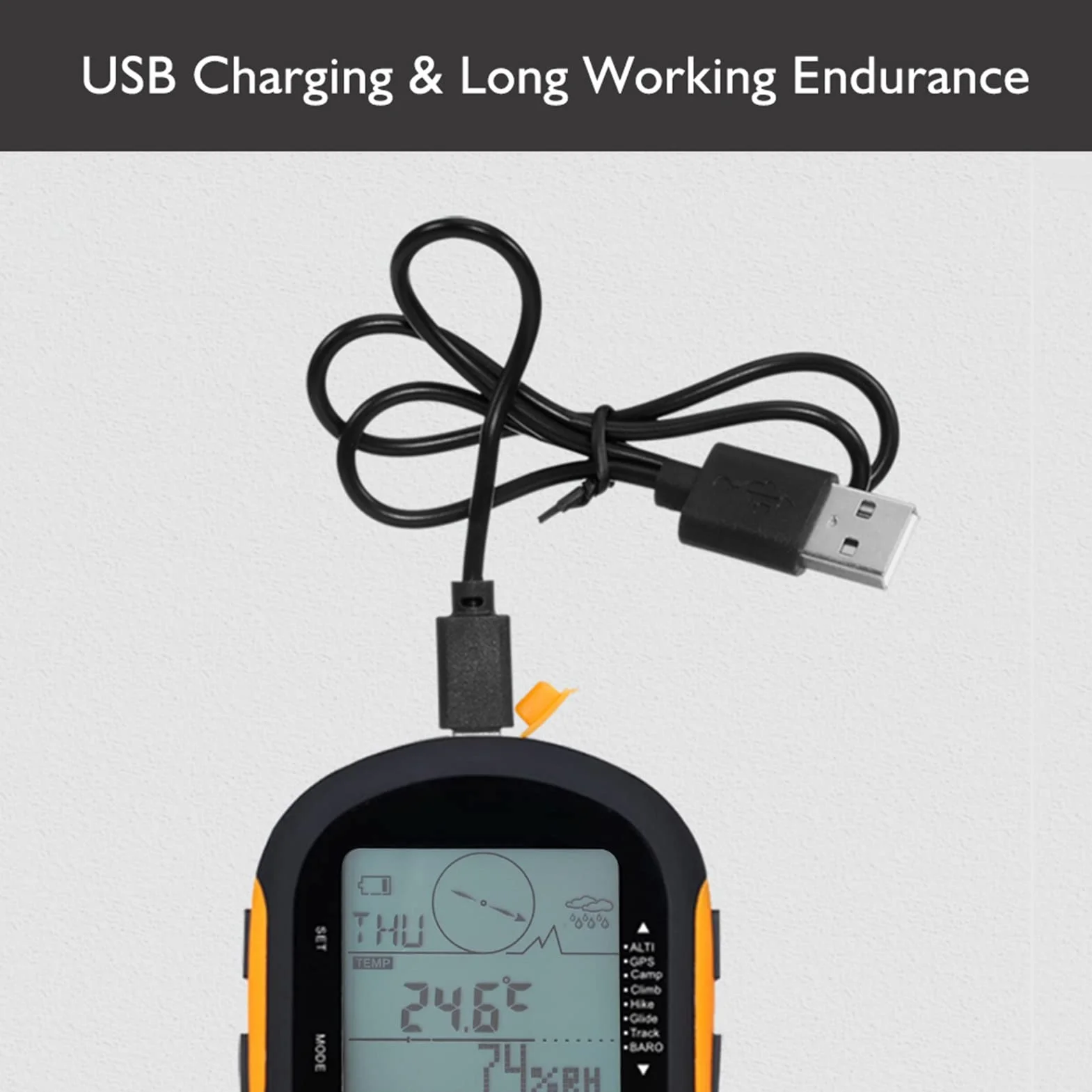 HERCHR Barómetro, Altímetro Digital, Barómetro, Receptor De Navegación GPS, Termómetro Recargable USB De Mano, Higrómetro para Exteriores, Escalada, Senderismo