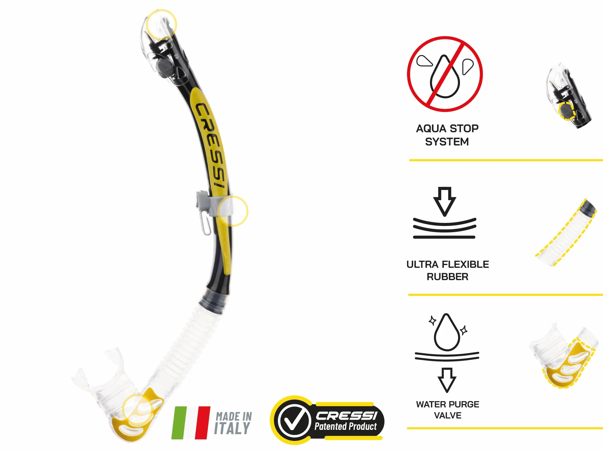 Cressi Alpha Ultra Dry Snorkel - Tubo Seco para Buceo, Apnea y Snorkel, Talla Única Unisex