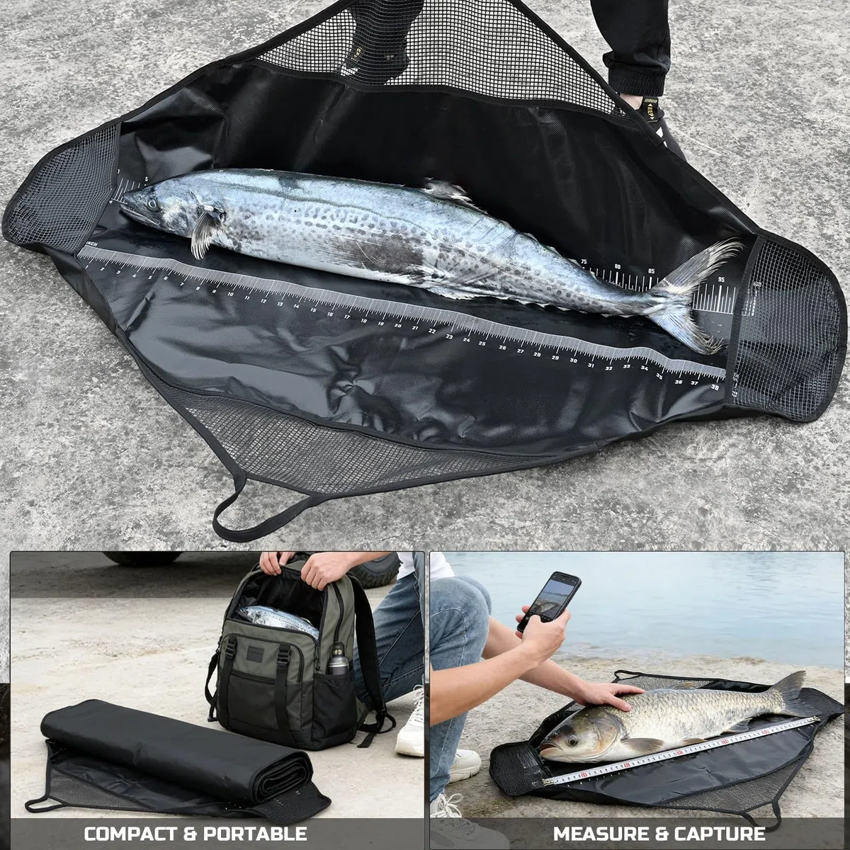 Bolsas de Pesca Plegables,Bolsas de Pesaje de Pesca,120x65cm,con Cinta Métrica de Pesca, Impermeables con PVC,Adecuadas para Lubinas,Carpas,Bagres