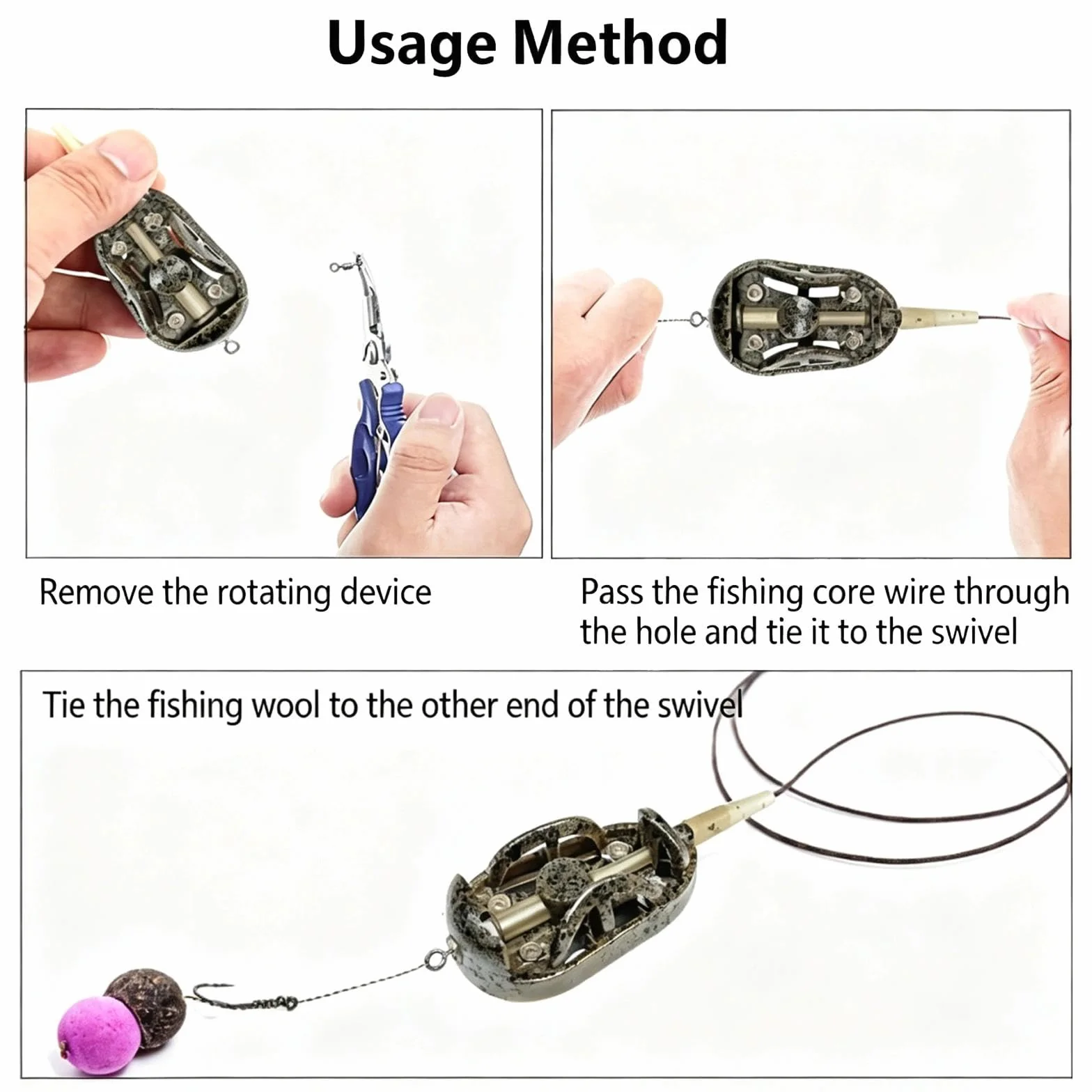 Juego de 4 comederos métodos, 20 g, alimentadores planos de liberación rápida en línea para pesca de carpa, accesorios de aparejos de cebo de pellets para agua dulce y salada de fundición de