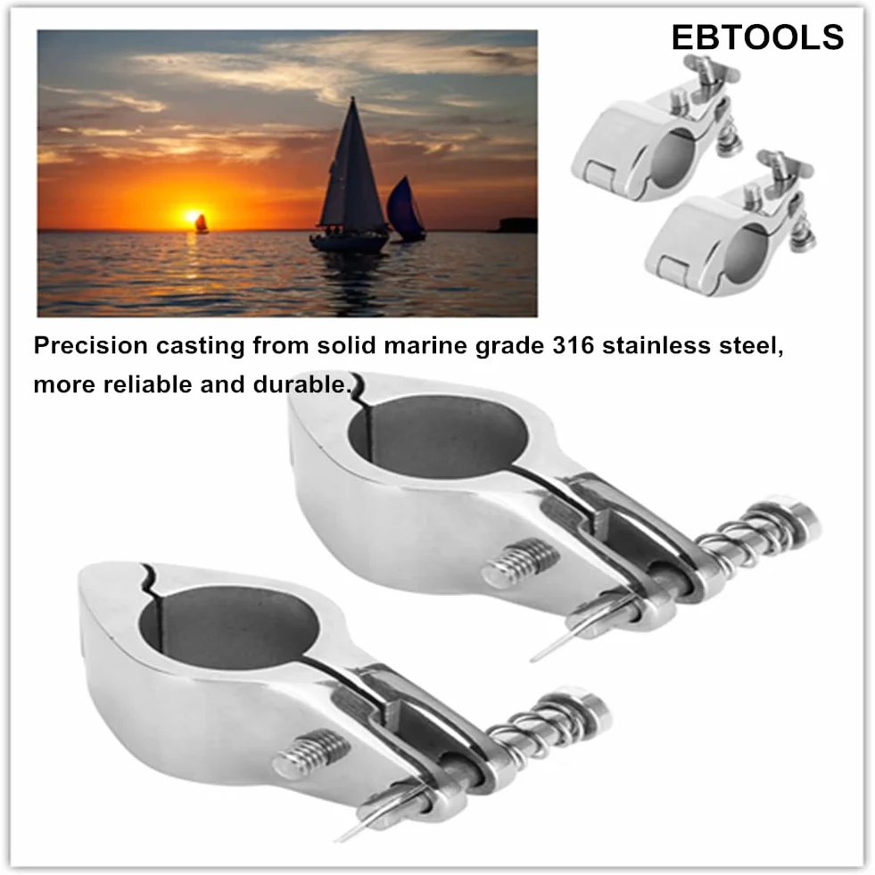 EBTOOLS para soporte bimini para neumático 2 piezas barco articulado mandíbula superior diapositiva de acero inoxidable 316 accesorios de hardware marino punta estilo bimini top bisagra soporte