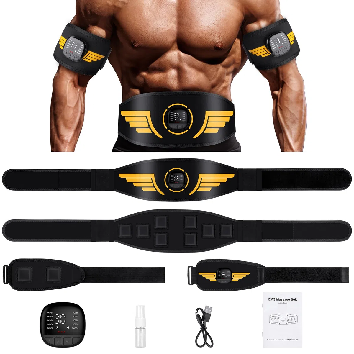 Electroestimulador Abdominal,Electroestimulador Muscular con 10 Modos Y 30 Intensidades, EMS Abdominales Electroestimulacion para Abdominales Brazos Piernas, Indicador De Consumo De CaloríAs