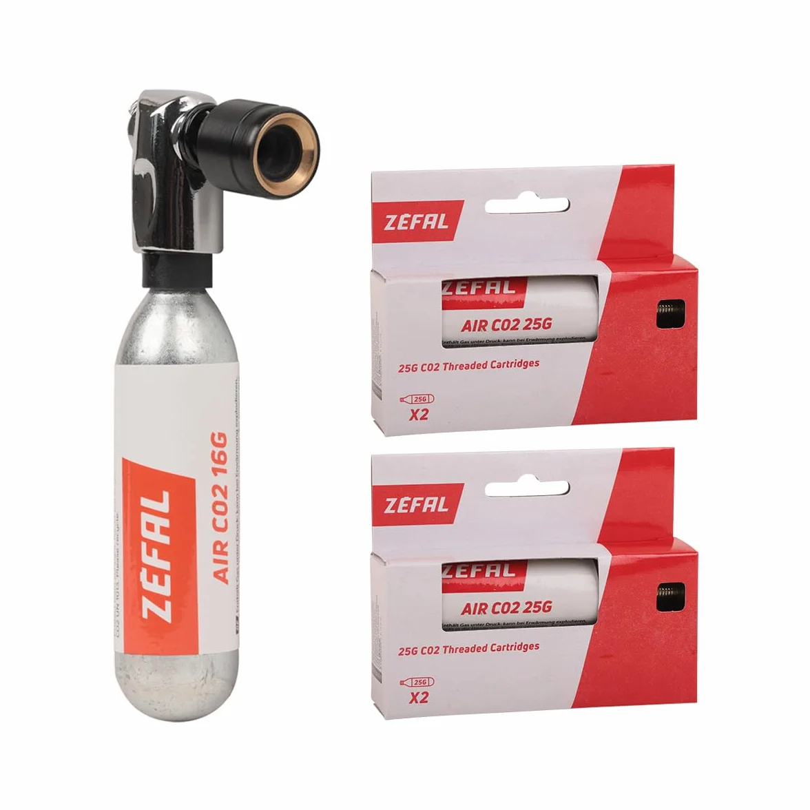 ZEFAL Pack EZ Big Shot y Cartuchos de CO2 - Inflador CO2 Bicicleta y Cartuchos CO2 de Rosca Universal - Bomba de CO2 MTB y Carretera - Presta, Schrader y Dunlop - Compacta, Ligera y Rápida