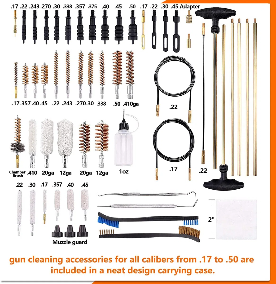 BOOSTEADY Juego de Limpieza de Armas Kits de Armas para la Mayoría de los Rifles Pistolas Escopetas Juego de Limpieza, Puntas de Armas y Cepillos con Tapete de Limpieza