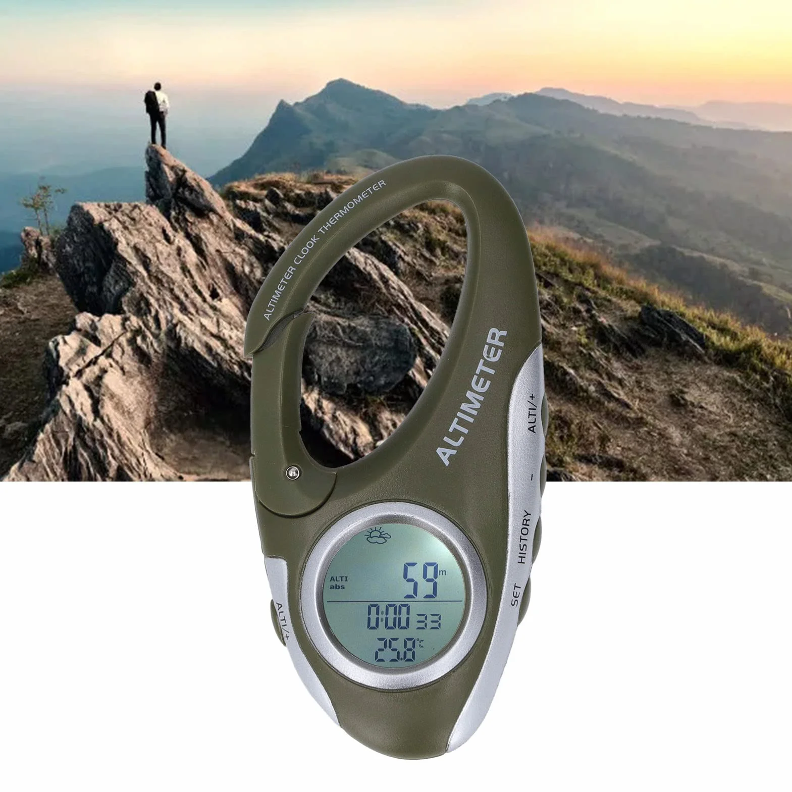 Ejoyous Altímetro Digital Multifuncional, Barómetro de Altitud con Retroiluminación para Escalada, Camping, Deportes Al Aire Libre