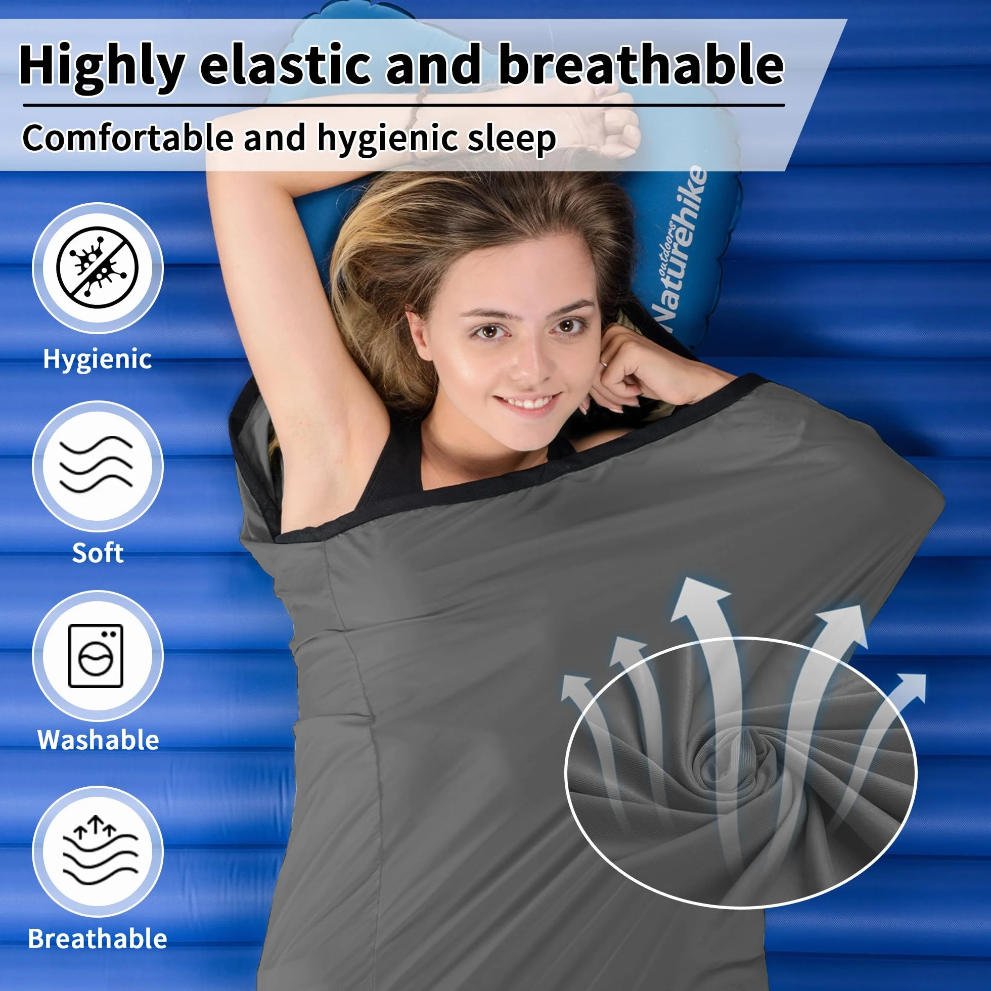 Naturehike Sábanas para Sacos de Dormir de Viaje Sábanas de Viaje Ligeras para Acampar Sólo 360 g Saco de Dormir Portátil Adecuado para Acampar, Viajar, Albergues, Picnics, Aviones, Trenes