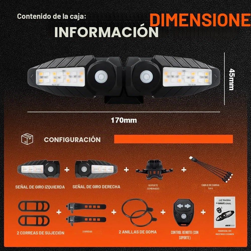 Luz Trasera Bicicleta con Proyección Recargable USB-C Luces Intermitentes Bicicleta Electrica con Control Remoto 150 Lúmenes IPX4 Luz Direccionales para Bicicleta, 5 Modos