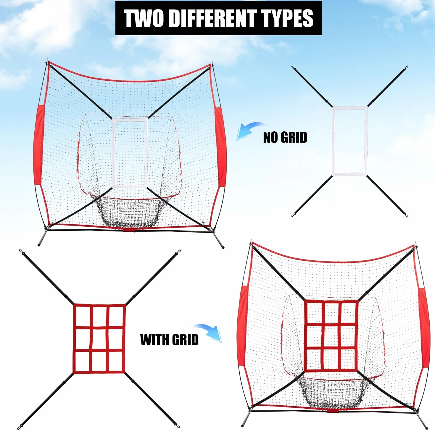 2 Piezas Red de Práctica de Béisbol, Red de Práctica de Béisbol de Zona de Golpe Ajustable con Zona Golpe Red Zona Golpe de Béisbol para Practicar Lanzamiento de Entrenamiento de Precisión
