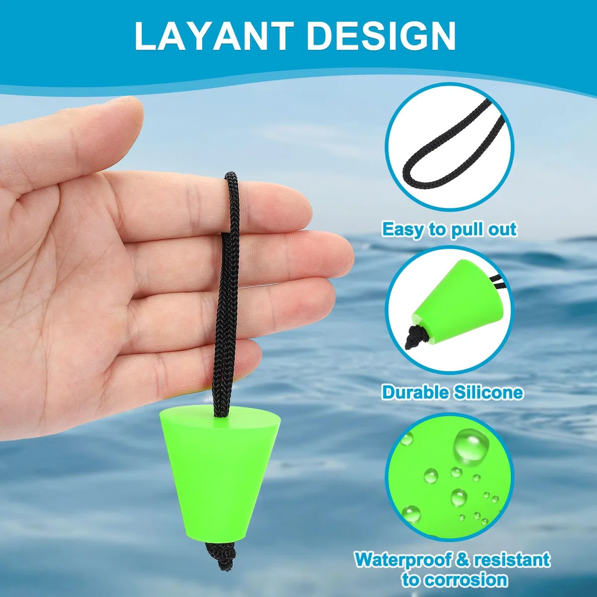 PATIKIL Kit universal de tapones de silicona para kayak, tapones para agujeros de drenaje, tapón con cordón para kayaks, canoas