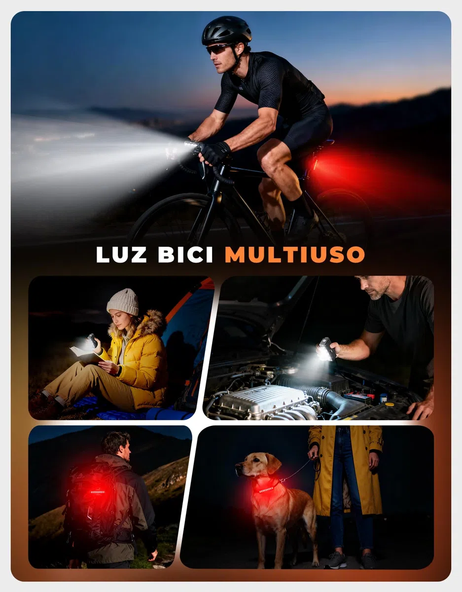 EOIWUY Luces Bicicleta Delantera y Trasera, Aluminio Cuerpo Luz Bicicleta Delantera Súper Brillante & Haz Amplio, Luz Bici Recargable USB con 4+5 Modos, Linterna Bicicleta para E-Bike/MTB/Todo Terreno