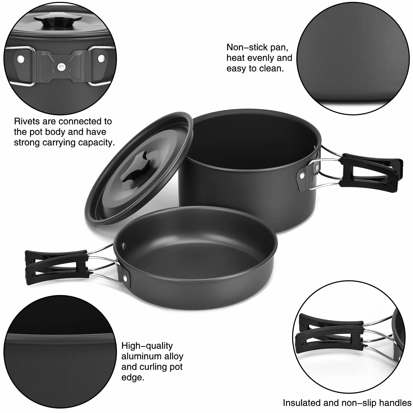 Queta Juego de utensilios de cocina para camping, 17 piezas, kit de cookware, ollas de picnic para 2-3 personas, para camping, senderismo, picnic, barbacoa, certificado por la FDA