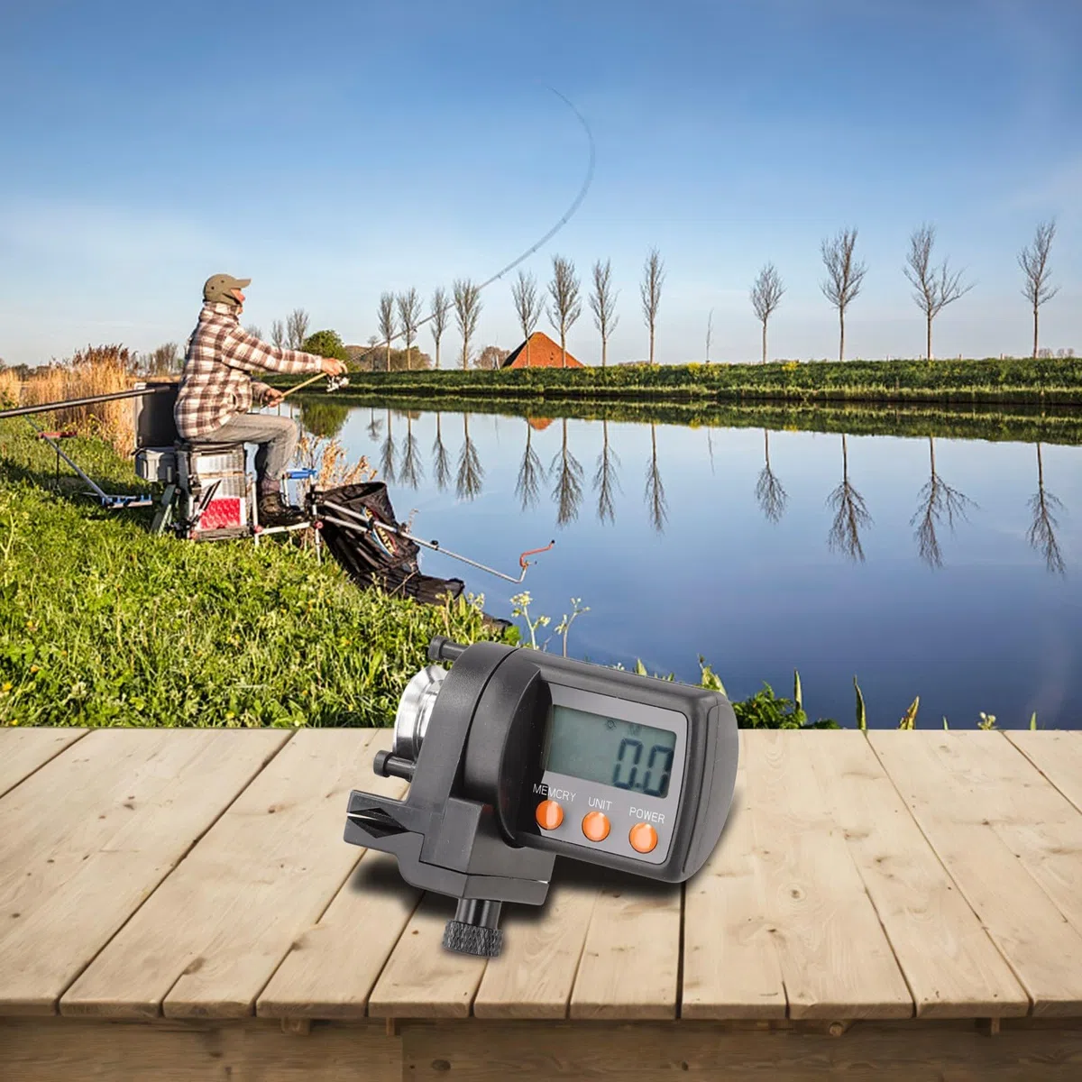 Contador digital de línea de pesca para pescadores, medición bidireccional de 199,9 m a 999,9 m, pantalla LCD ajustable, construcción de ABS + aleación de aluminio, cubo de 6 cm, 70 g