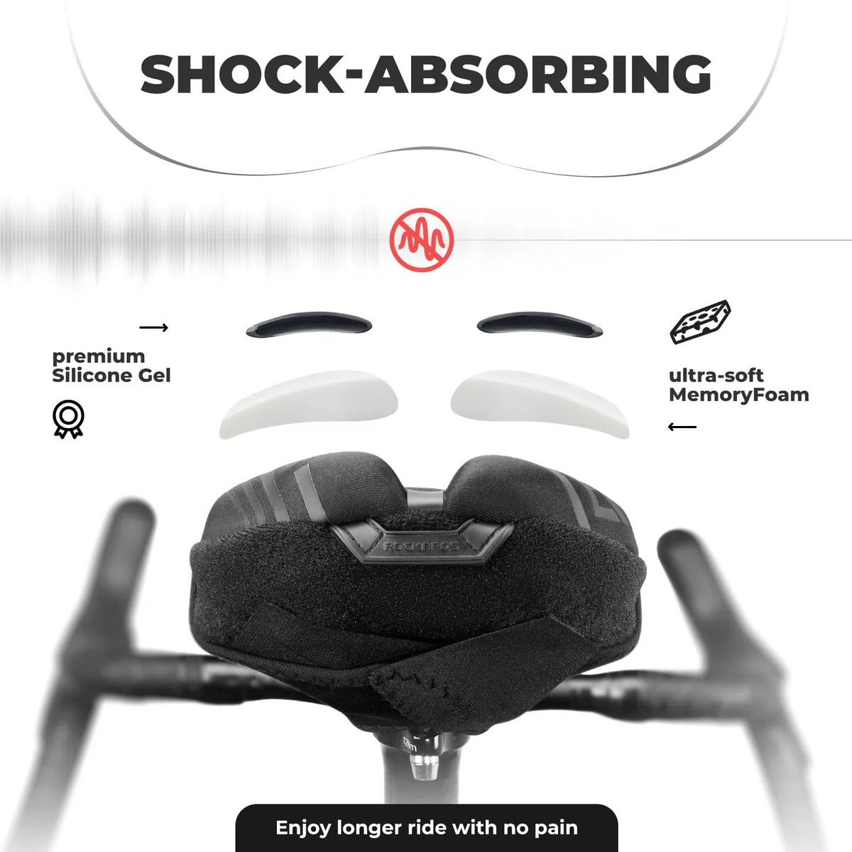 ROCKBROS Sillín Cubre Bicicleta Gel para Hombre Mujer, Cojín de Asiento de Bicicleta con Funda Impermeable, Sillín Cojín Suave para Bicicleta de Carretera y Montaña