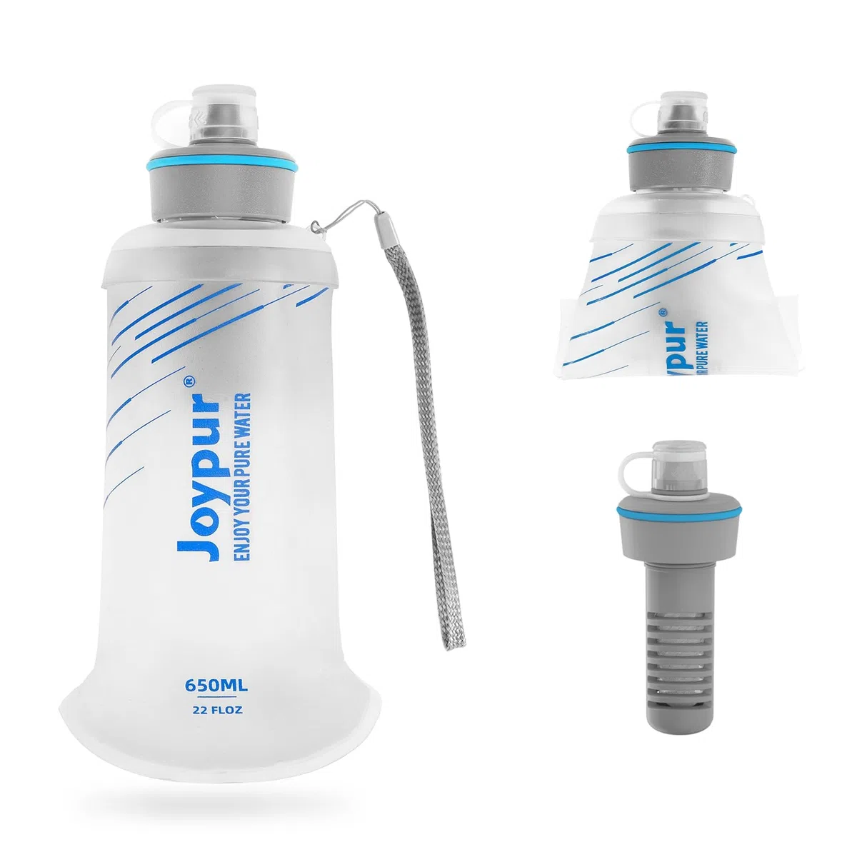 Botella Plegable con Filtro de 0.01µm, Filtro de Agua Portátil de 5000 Litros para Acampar y Senderismo, Purificador Personal de 1Ultraligero para Mochila y Viajes (Blanco)