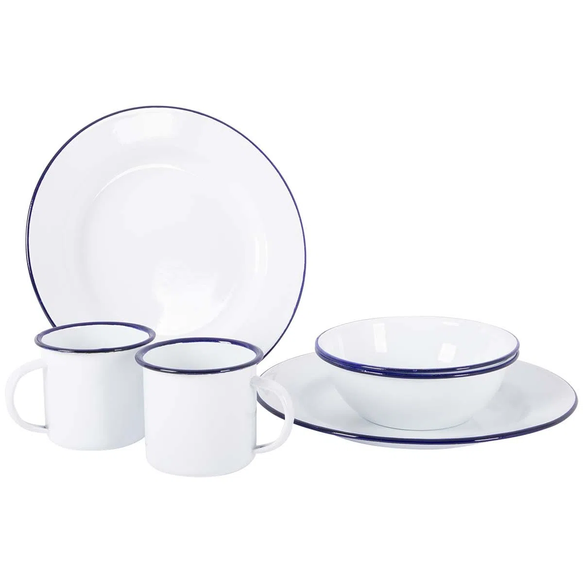 Bo-Camp - Vajilla - Esmalte - 6 Piezas - Blanco/Azul