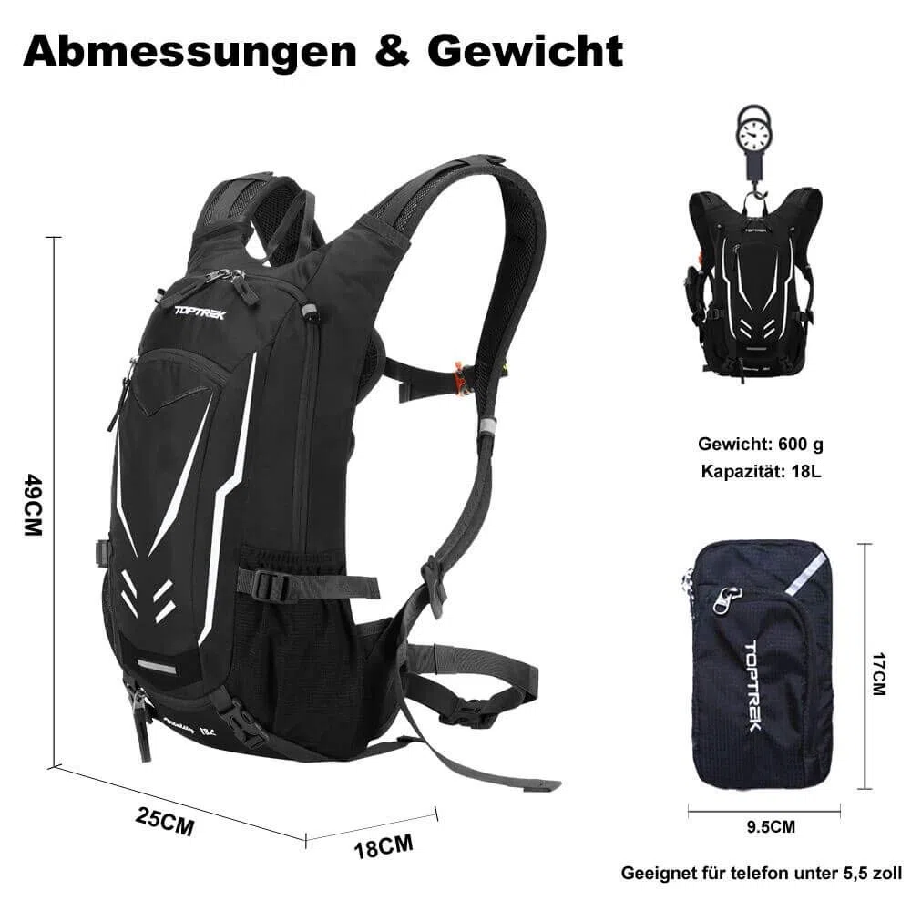 Toptrek - Mochila de Ciclismo de 18 l, Ultraligera con protección contra la Lluvia y Funda para Casco, Mochila de hidratación, Impermeable, Mochila de Ciclismo, Mochila de hidratación, para Hombre