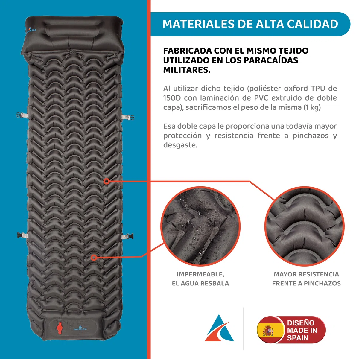 Esterilla Camping Convertible en Asiento - Colchoneta Autoinflable con Almohada - Colchoneta para Dormir