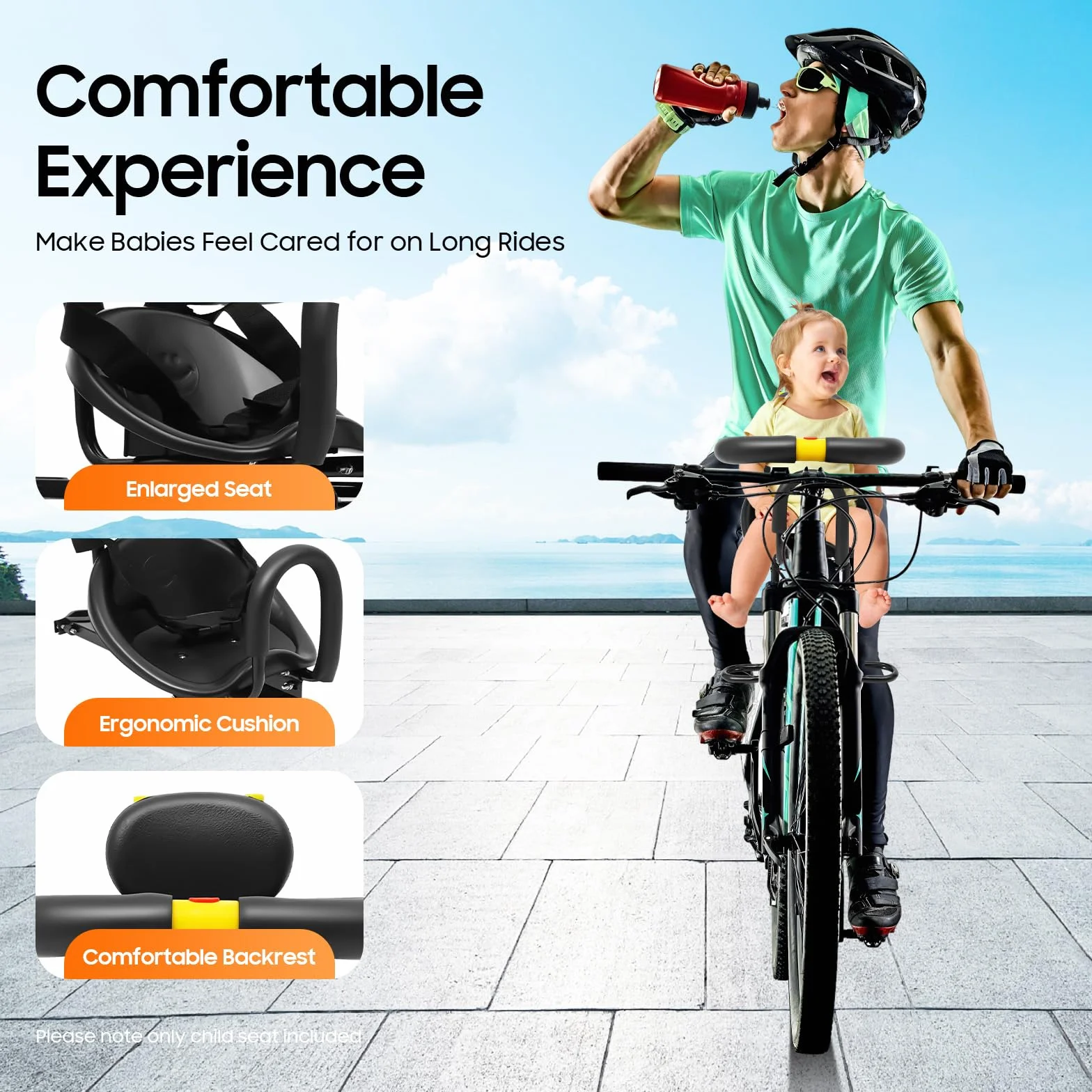 Silla Bicicleta Niño Trasera, Asiento Bicicleta Niño, Silla Bicicleta Niño Delantera, 35kg Carga, Asiento Regulable y Pedales, Asiento Bicicleta para 1-5 Años (Negro)