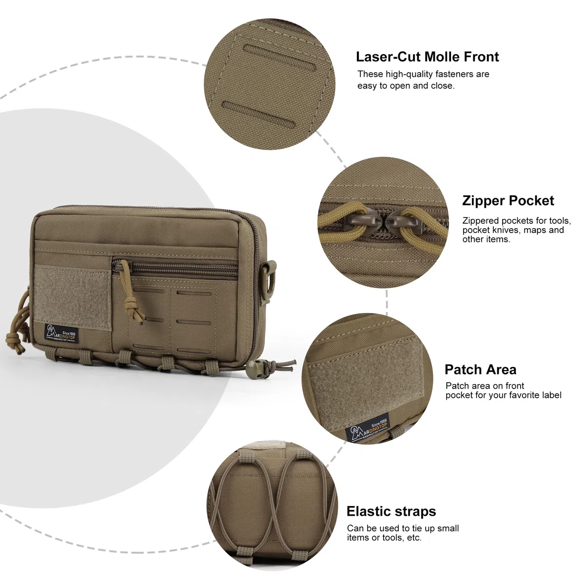 Mardingtop MOLLE - Bolsa organizadora universal EDC con inserto extraíble y correa para el hombro para equipo táctico, correr, ciclismo, camping y actividades al aire libre, caqui, 20.5 x 12 x 5.5 cm