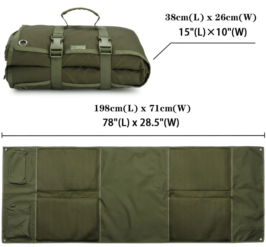 MOZETO Alfombrilla de tiro extragrande, plegable con acolchado para tiros tumbados, equipado con sistema de correa Molle y dos bolsillos para accesorios