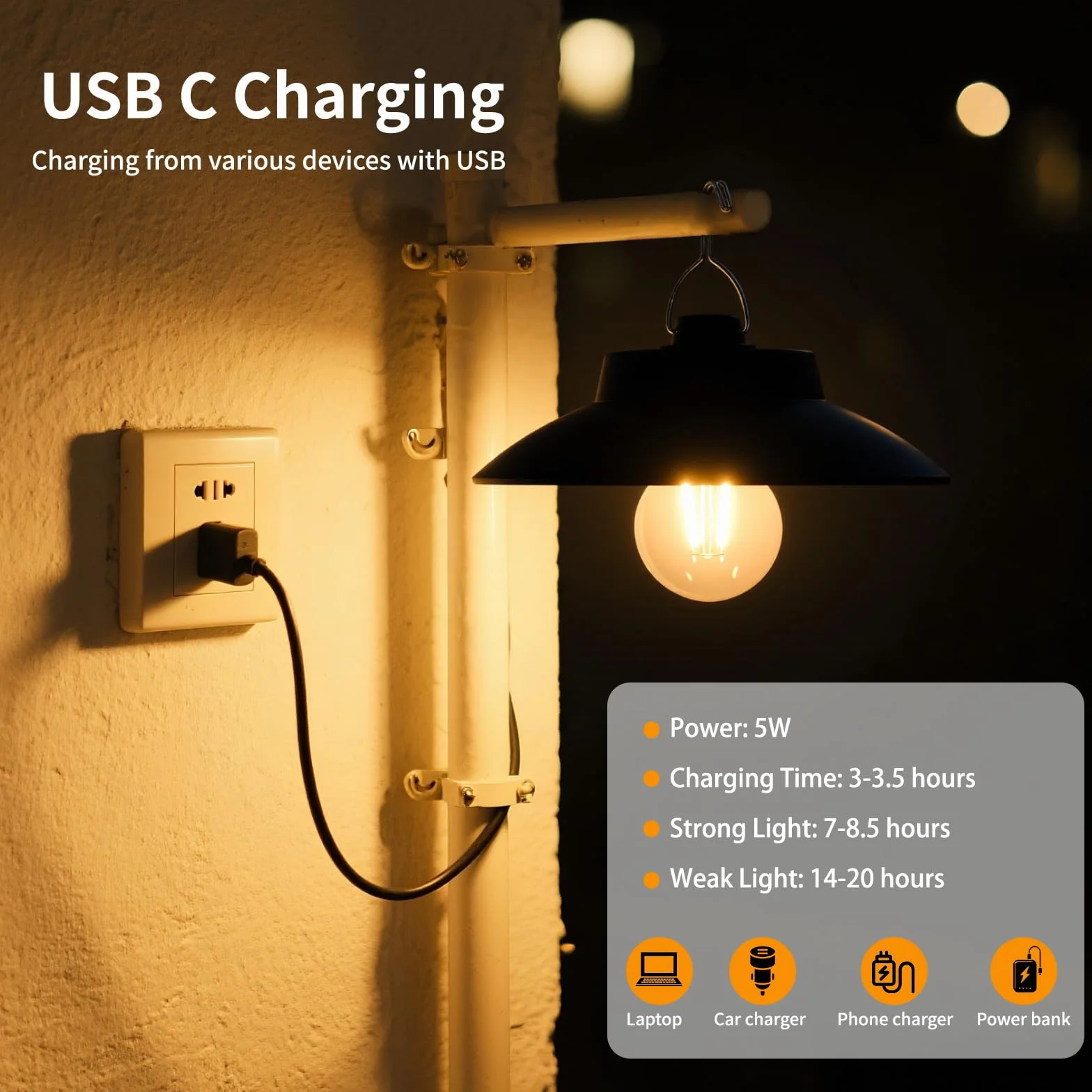 Solar Linterna de Camping Retro LED Recargable – 200 Lúmenes, 2600mAh, Panel Solar Integrado & USB-C, IPX4, 2 Modos, Luz Blanca Cálida, para Camping, Jardín, Emergencias