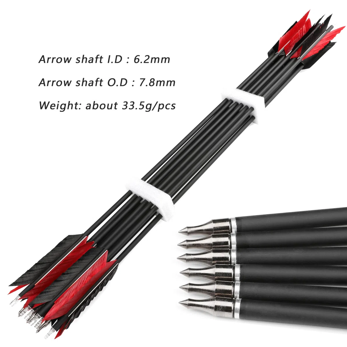 Flecha de Carbono de 30 Pulgadas Flu-Flu Flecha con 4pcs Plumas de Pavo Fletching 500 Spine Flecha de Tiro para Arco Compuesto Arco Recurvo 6/12pcs