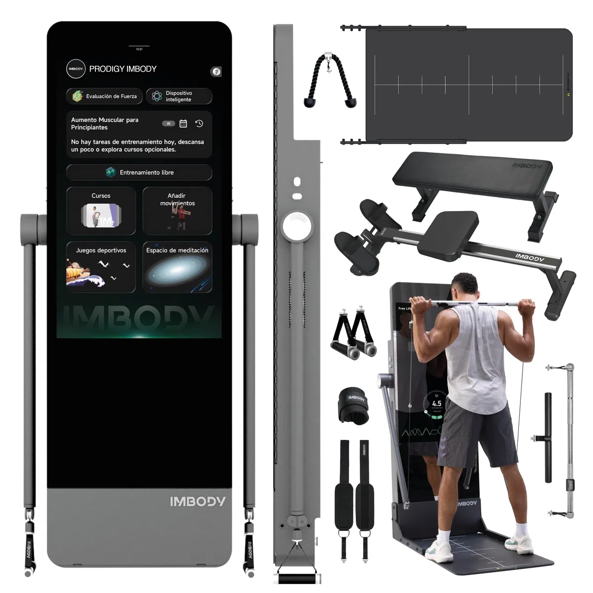 Power S Pro – Gimnasio en Casa Inteligente con Pantalla 43”, Multiestación 120 kg, 650 Entrenamientos, Spotter IA y Remo; Equivale a 260 Máquinas