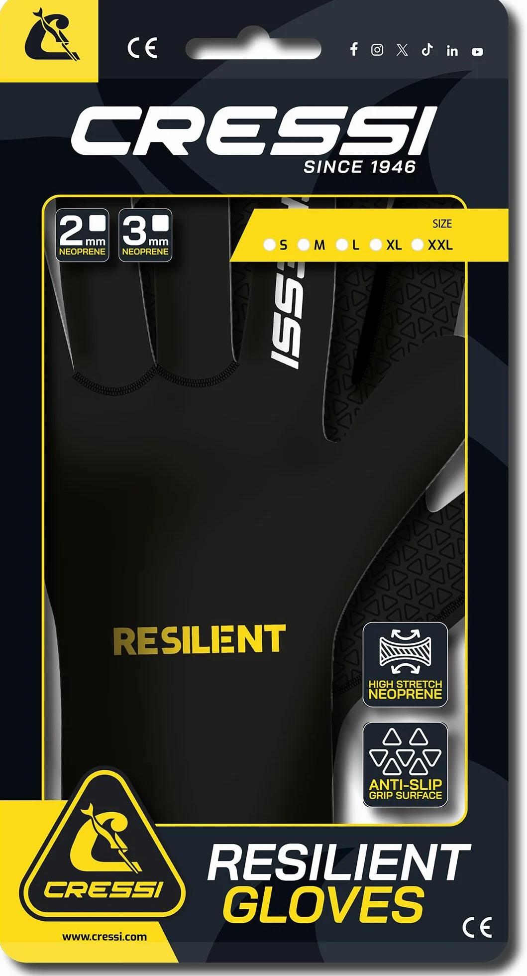 CRESSI Resilient Gloves - Guantes Unisex Ultra Grip en Neopreno Suave 2mm Negro, Buceo Pesca Snorkel Surf Paddle Kayak Natación