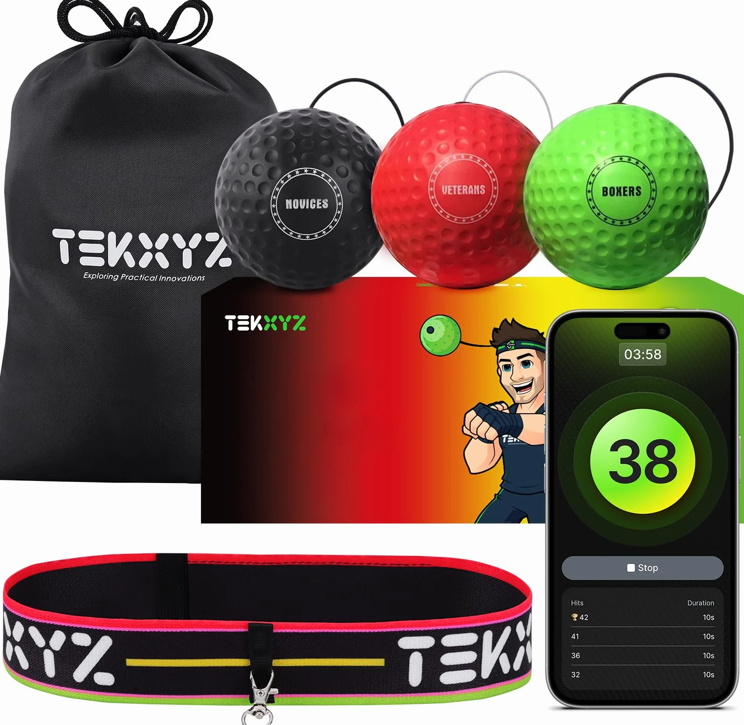 TEKXYZ Pelota De Reflejos De Boxeo Desafiador BRG Boxing Reflex Ball Challenger BRG