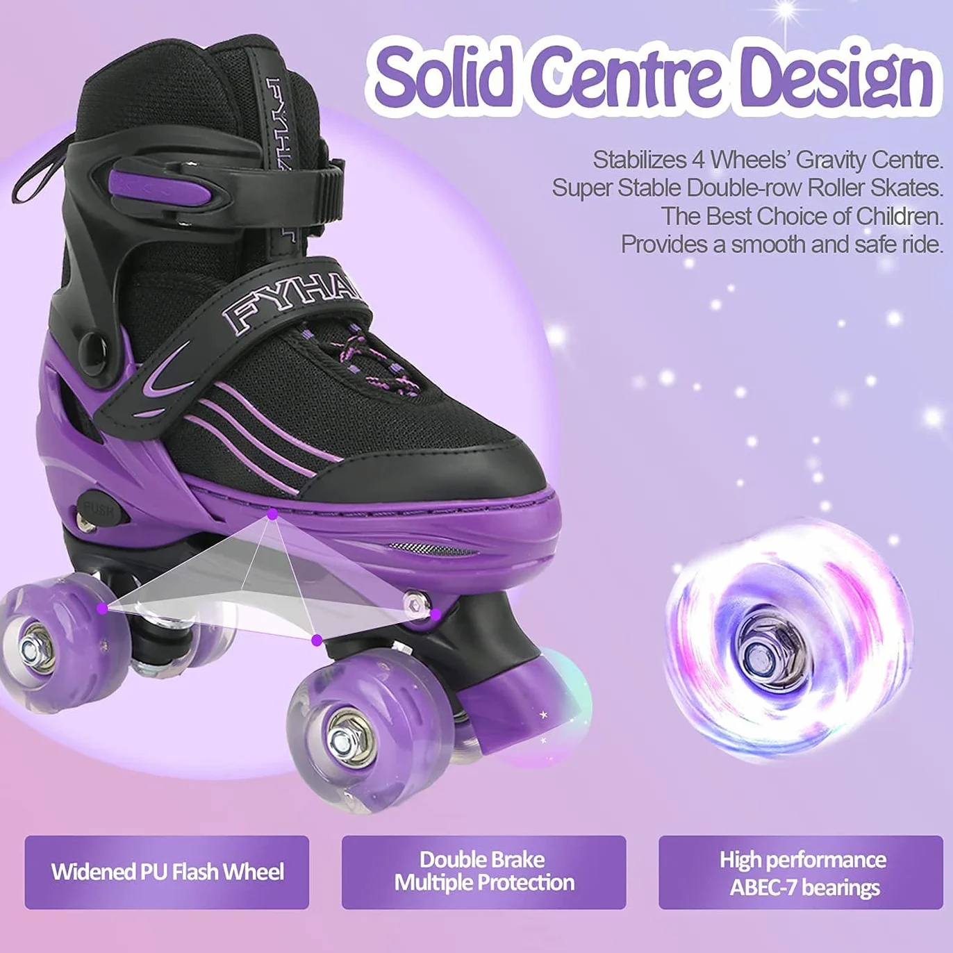 Patines para niñas, Patines para niños, Patines Infantiles con iluminación en Todas Las Ruedas, Aptos para Interior y Exterior, Mediana (Black Purple, M (32-36 EU))