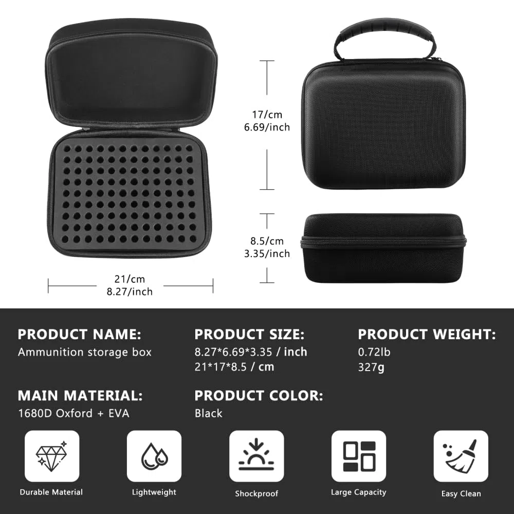 DONGKER 9mm Ammo Storage Case – Tactical Ammunition Organizer for 216 Rounds, Compact Box for Training Range Use and Carry in Tactical Backpack