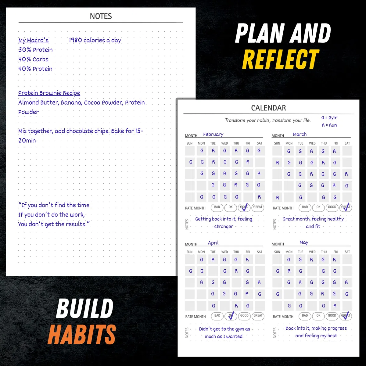 Cuaderno de registro de entrenamiento (cubierta premium) para seguimiento de gimnasio y establecimiento de objetivos, 140 páginas, páginas premium de 120 g/m², libro de registro de gimnasio y