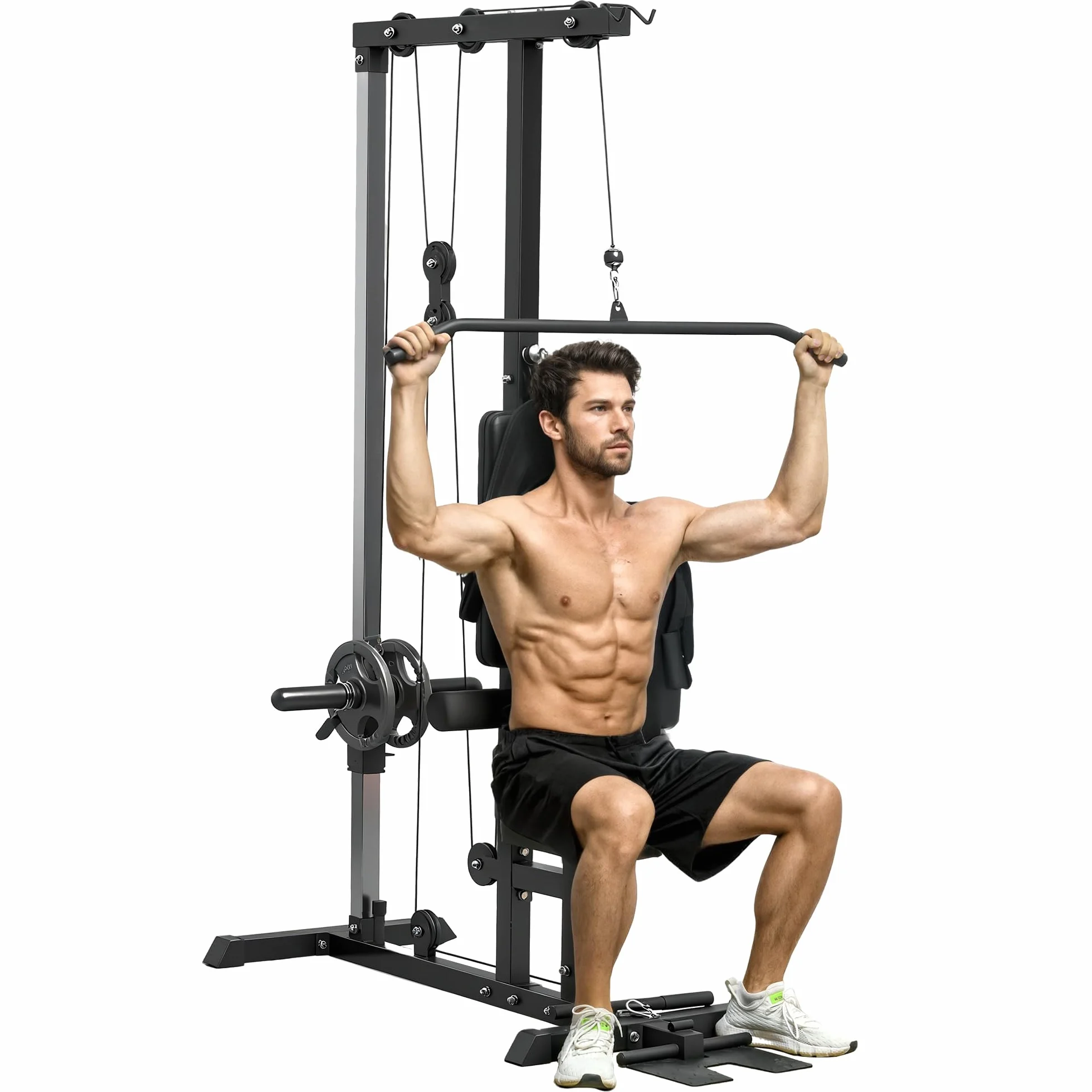 SPORTNOW Máquina Polea Alta y Baja, Máquina de Musculación con Pedales Giratorios y Asiento Ajustable, Multifunción Lat Pulldown para Fitness Entrenamiento en Gimnasio, Hogar, Oficina, Negro