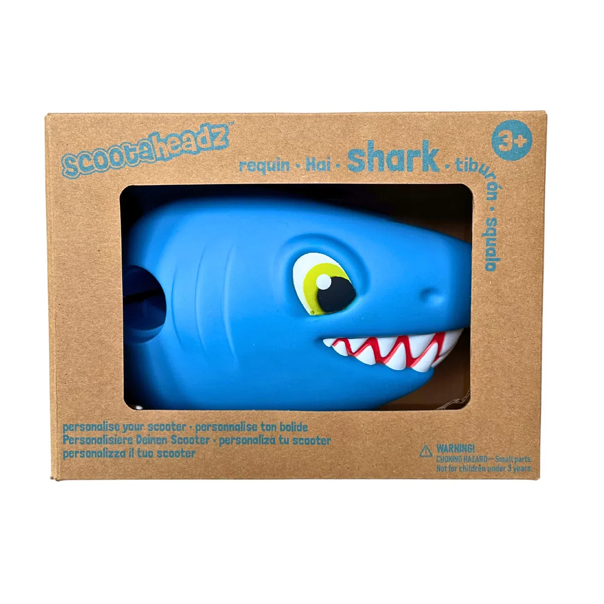 Scootaheadz - Cabeza de Tiburón para Patinete: Accesorio para Personalizar Patinetes Infantiles - A Partir de 3 Años - Manillar de Tiburón Azul, Rojo y Plateado - Accesorios para Patinetes de Niños