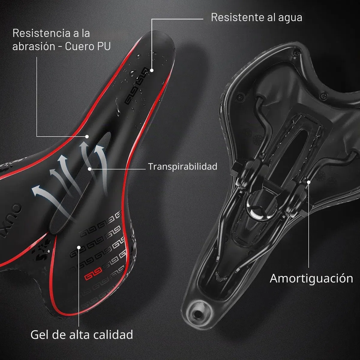 OUXI Sillín de Bicicleta de Gel, Cómodo y Ergonómico, Asiento de Bicicleta de Turismo, Adecuado para Hombre y Mujer, Bicicleta de Montaña, Bicicleta Estática, City Dirt E