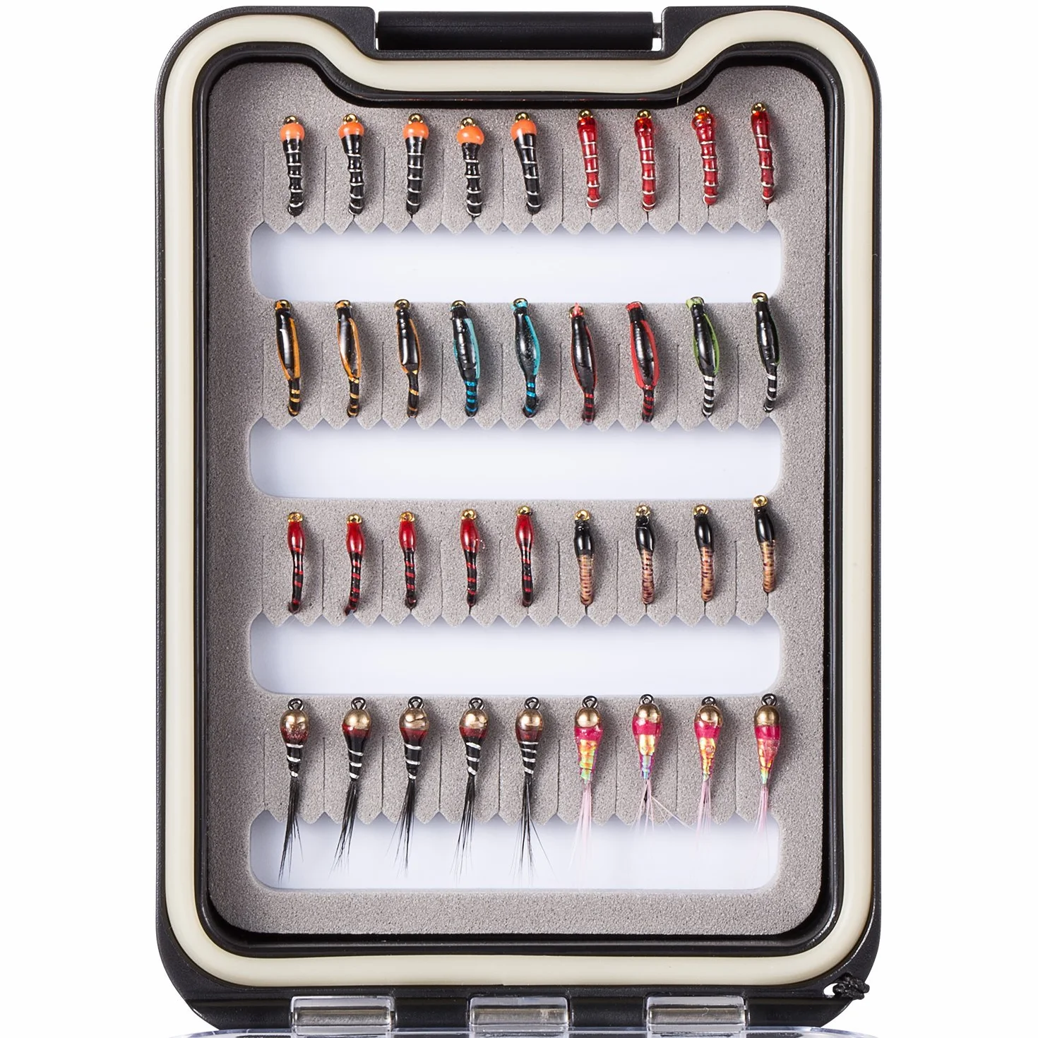 BASSDASH Kit de Moscas de Pesca con Mosca, Surtido de Moscas, Pesca de lubina con Caja de Moscas, 36/64/72/76/80/96 Piezas con Moscas secas/húmedas, ninfas, serpentinas, Popper