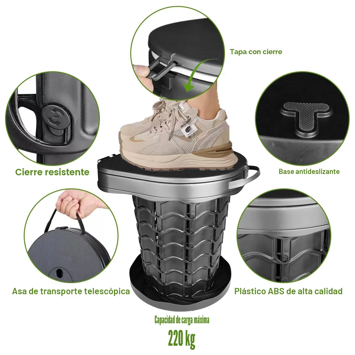 WC Portatil, 220kg Inodoro Plegable Camper, Baño Portatil Camper con 10 Bolsas de Inodoro Biodegradables, Vater para Senderismo, Acampar, Viajar, Pesca