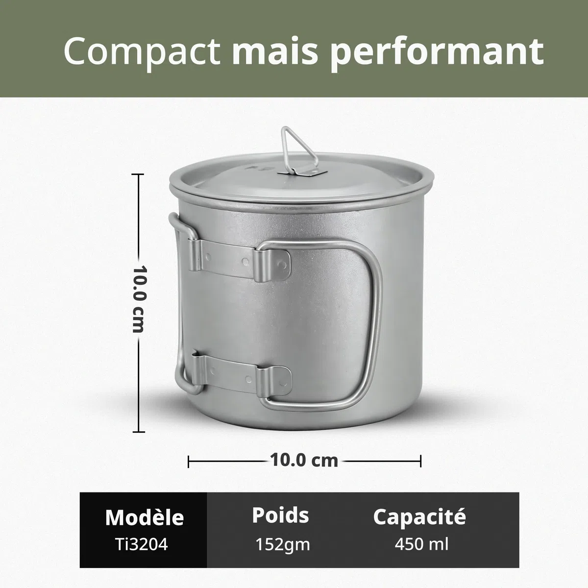 Keith Titanium Taza de Titanio de 450 ml de Una Sola Capa, Ti3204, Taza de Café Portátil con Tapa y Asa Plegable, Vajilla Portátil para Té y Café, Ideal para Camping, Picnic, Mochilero y Senderismo